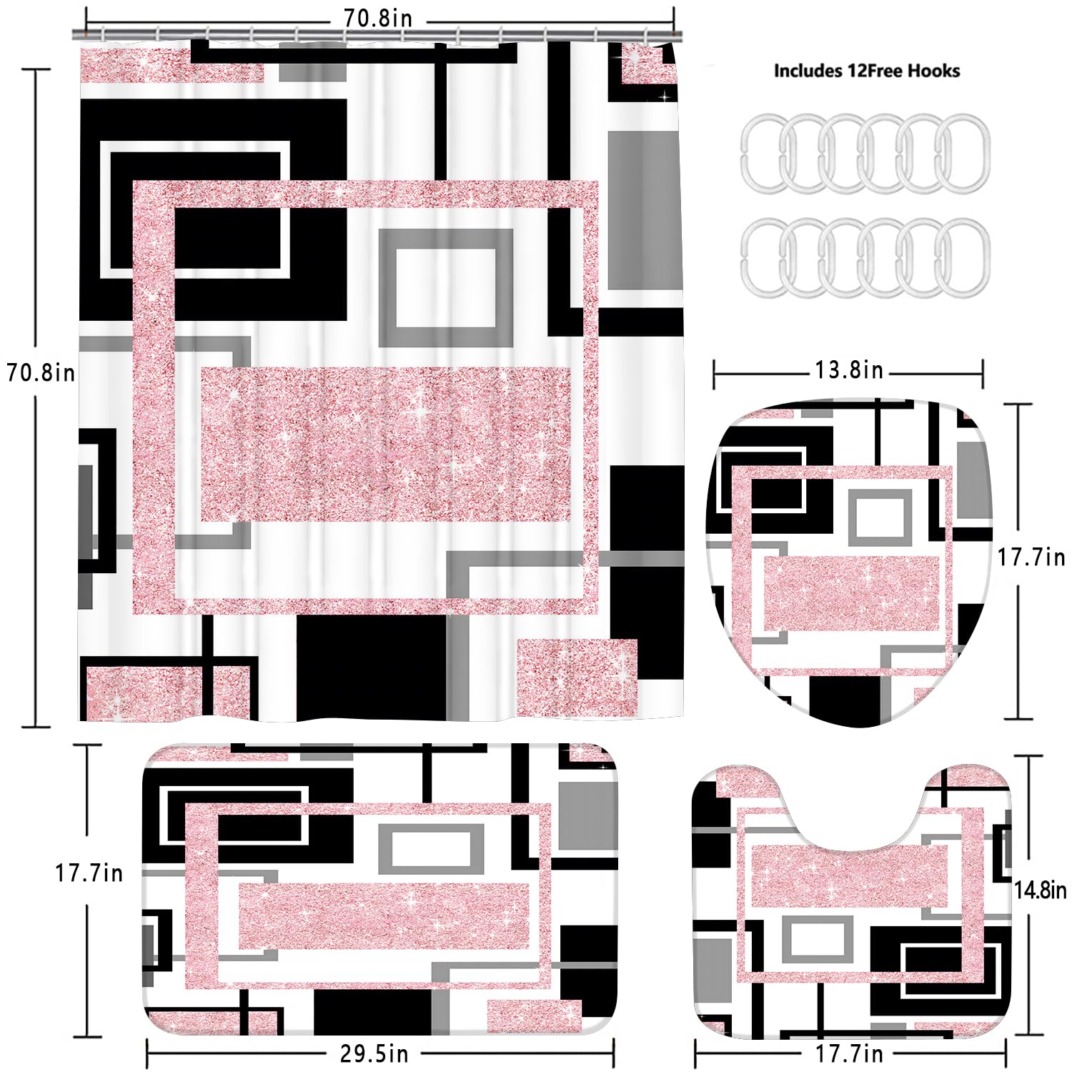 Yddsky pink geometric toilet lid cover—coordinated bath update