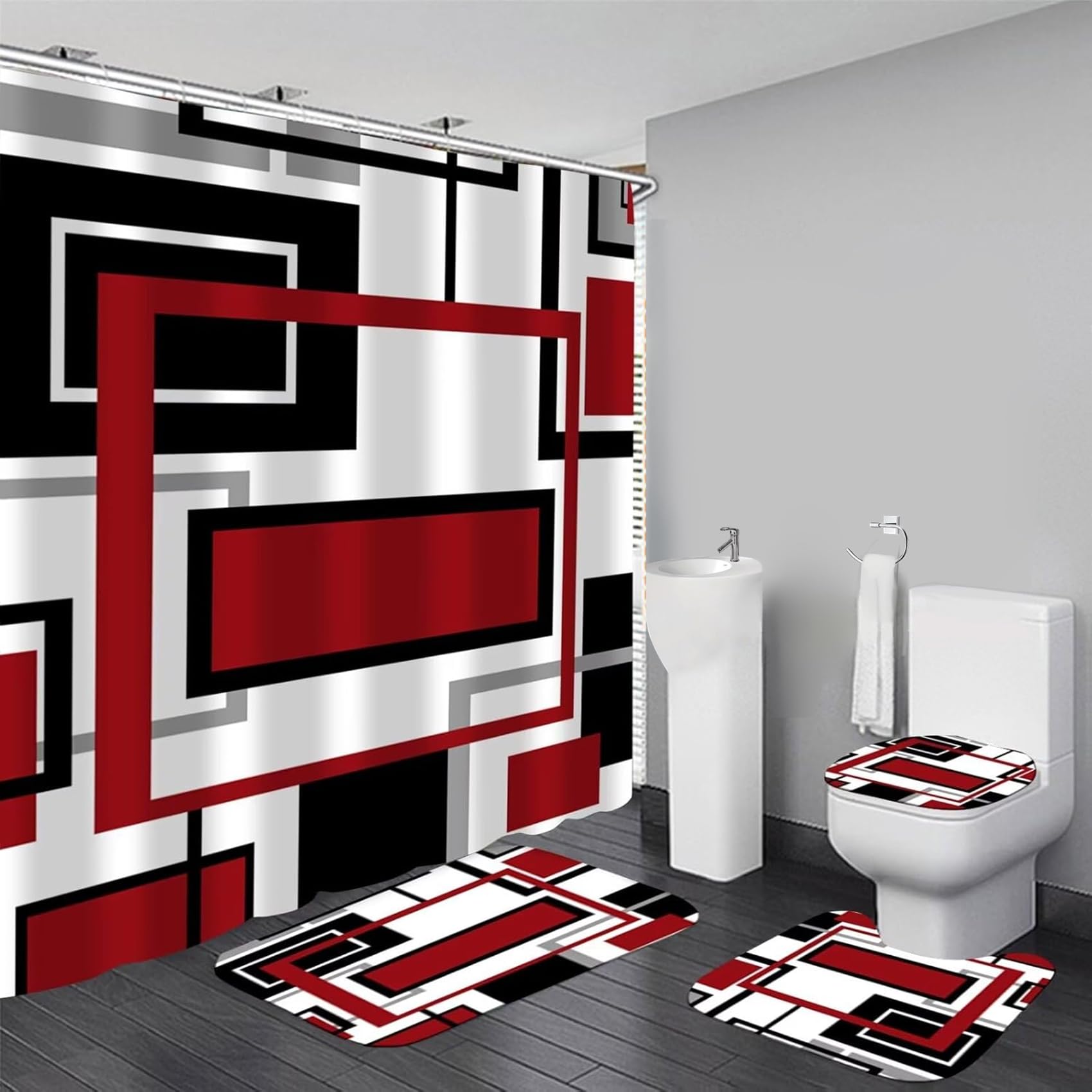 Yddsky red geometric shower curtain with HD printing for lasting color.