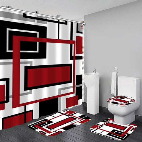 Yddsky red geometric shower curtain with HD printing for lasting color.