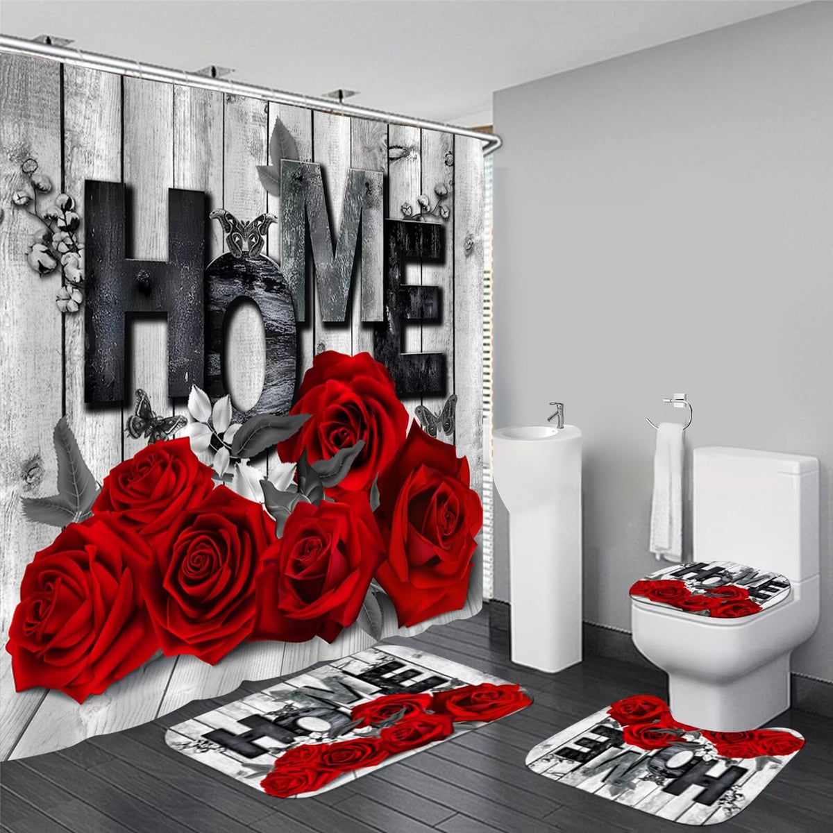 Yddsky Red Rose Valentines shower curtain displaying romantic bouquet for bathroom decor