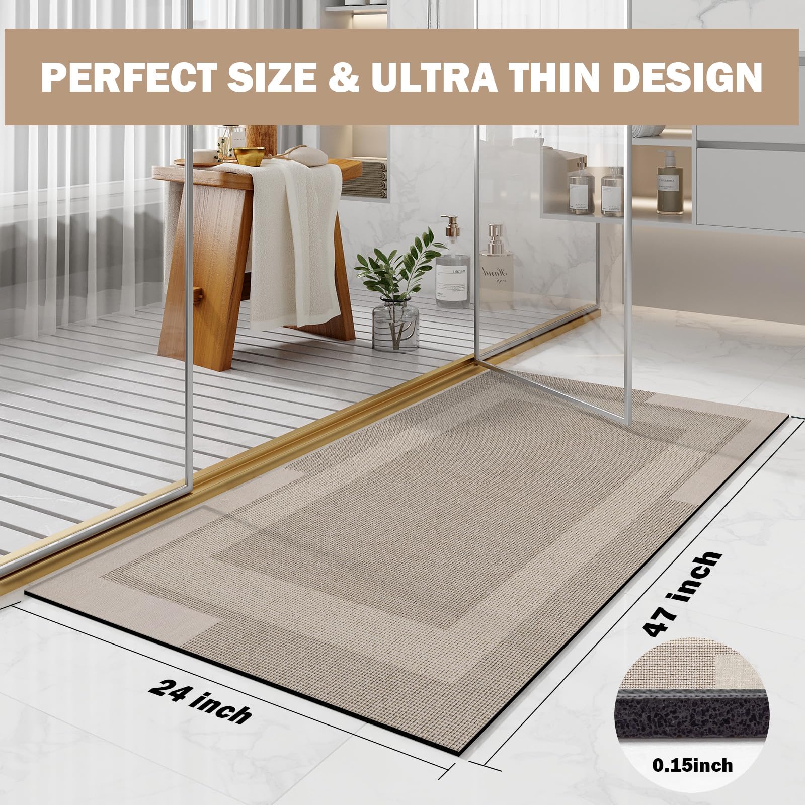 YDKGL 24x48 inch beige bath mat offers broad coverage and quick-dry comfort.