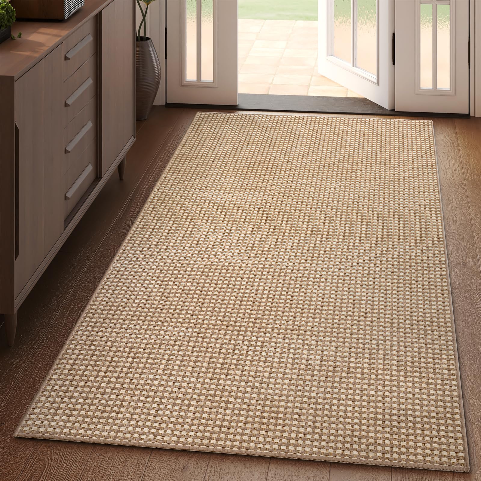 YDKGL 3x5 ft entryway runner in brown boho weave adds warm ambiance to foyer
