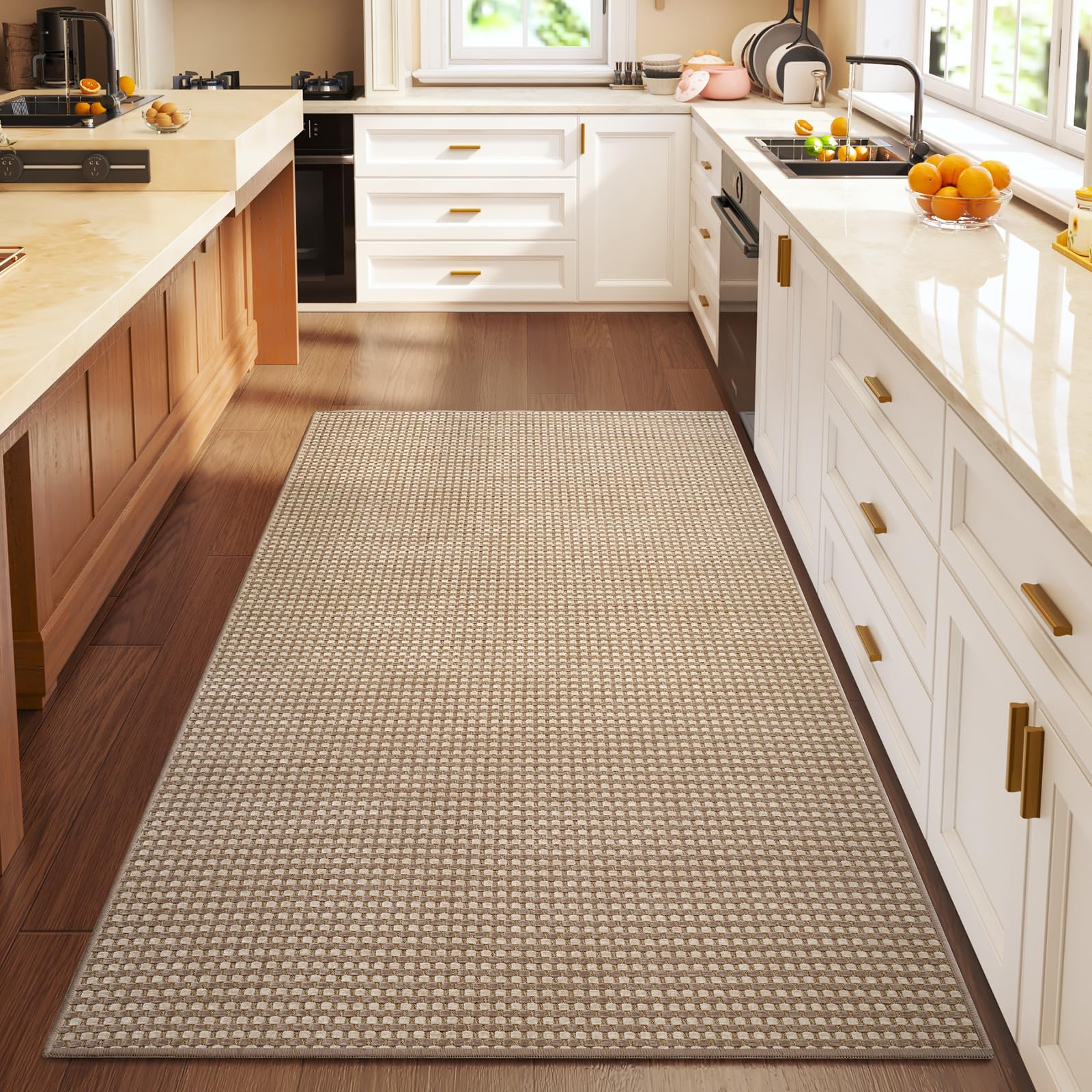YDKGL non-slip backing keeps kitchen runner stable on smooth floors