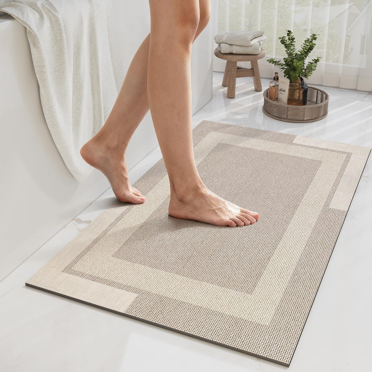 YDKGL non slip bath mat beige full view showing safety and style.
