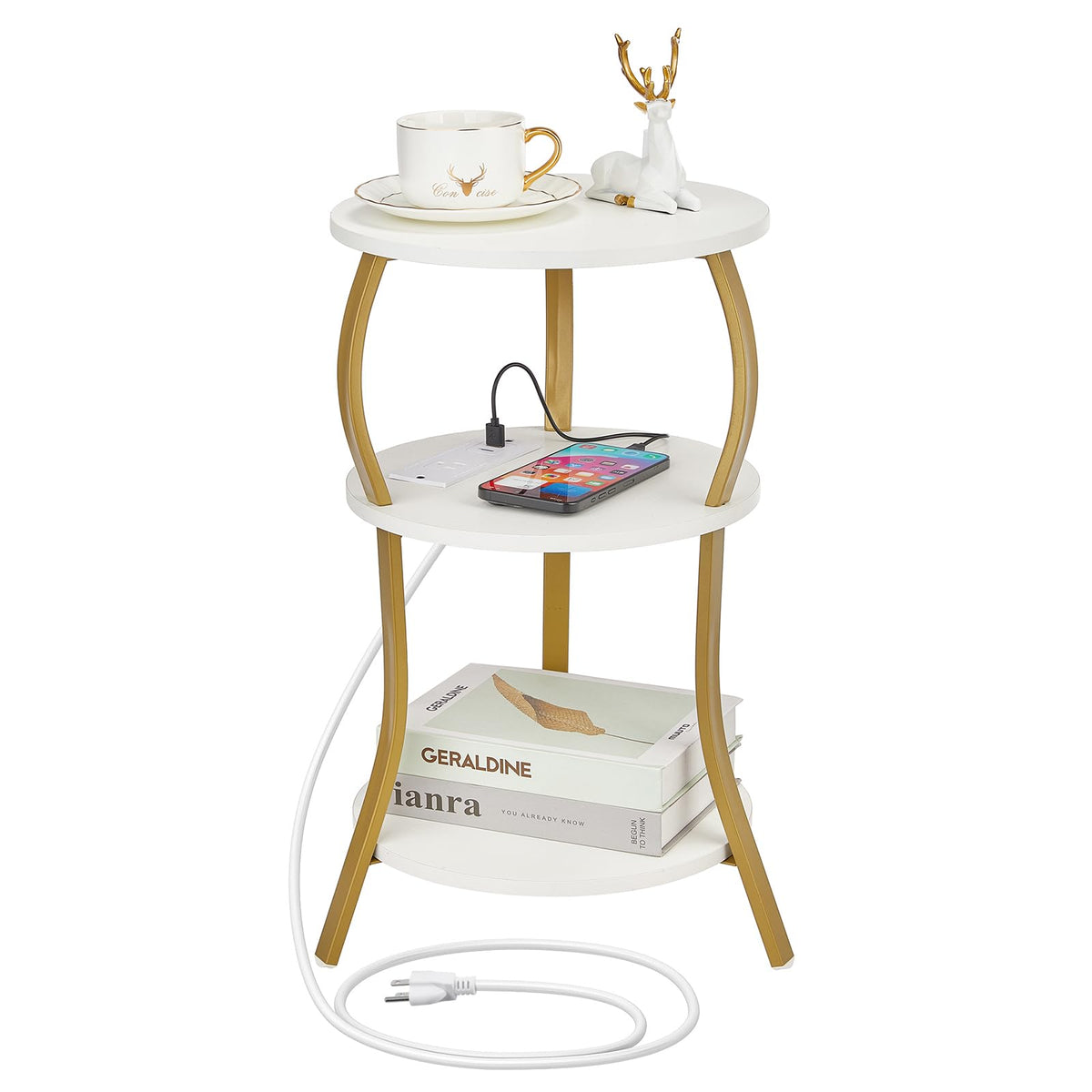 YEAKOO small round side table with charging station and outlets for convenient device charging