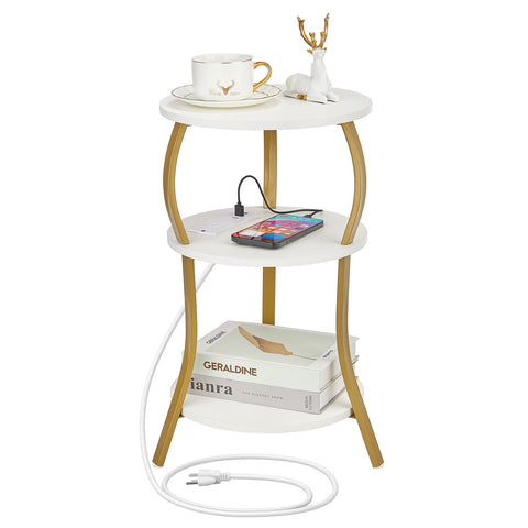 YEAKOO small round side table with charging station and outlets for convenient device charging
