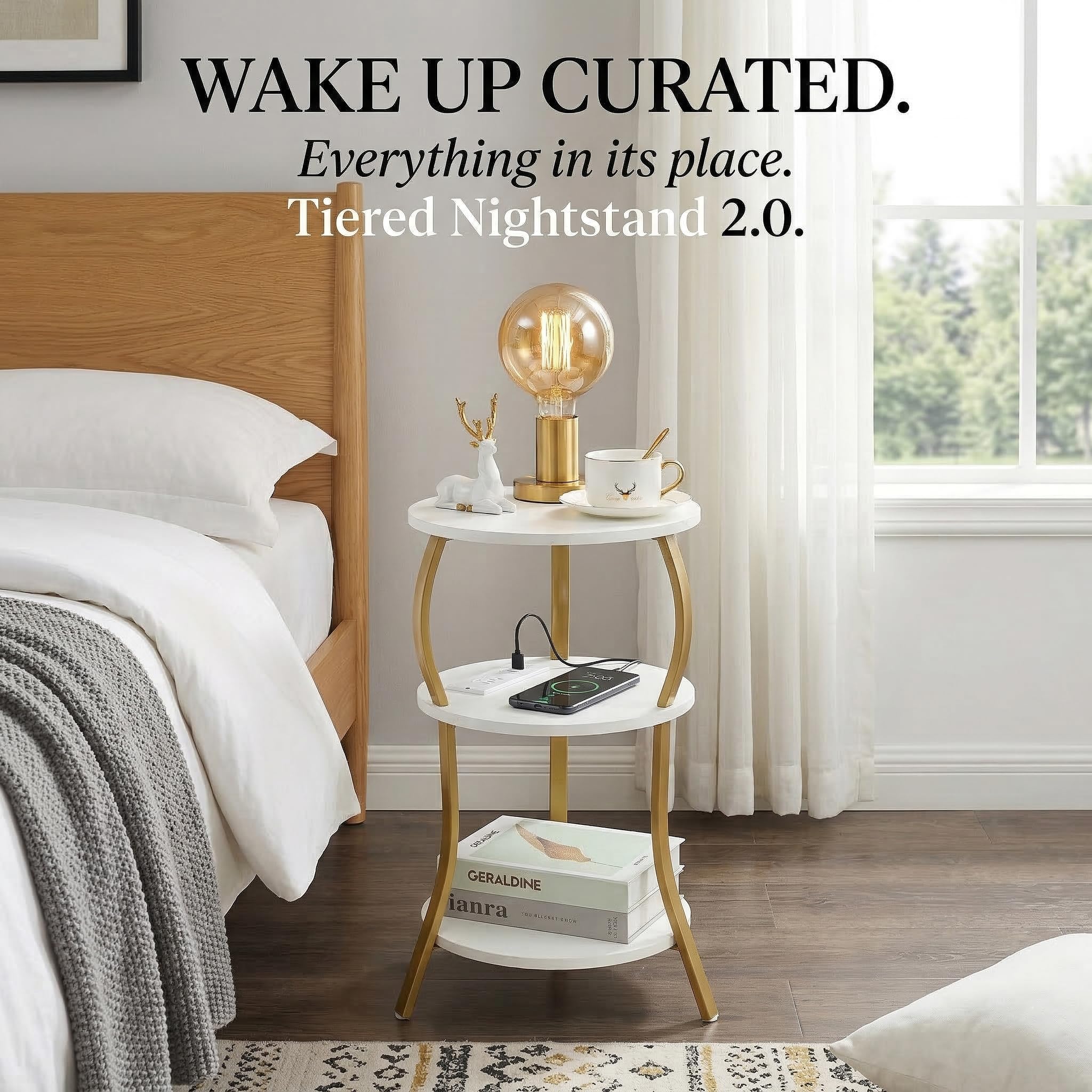 YEAKOO three-tier end table delivering extra storage beside sofa or bed