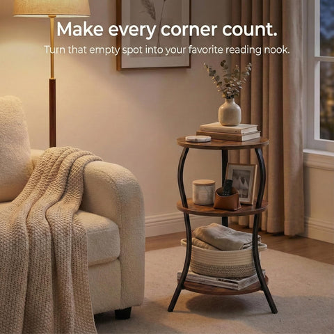 YEAKOO Vintage side table shown in living room beside sofa for convenient use.