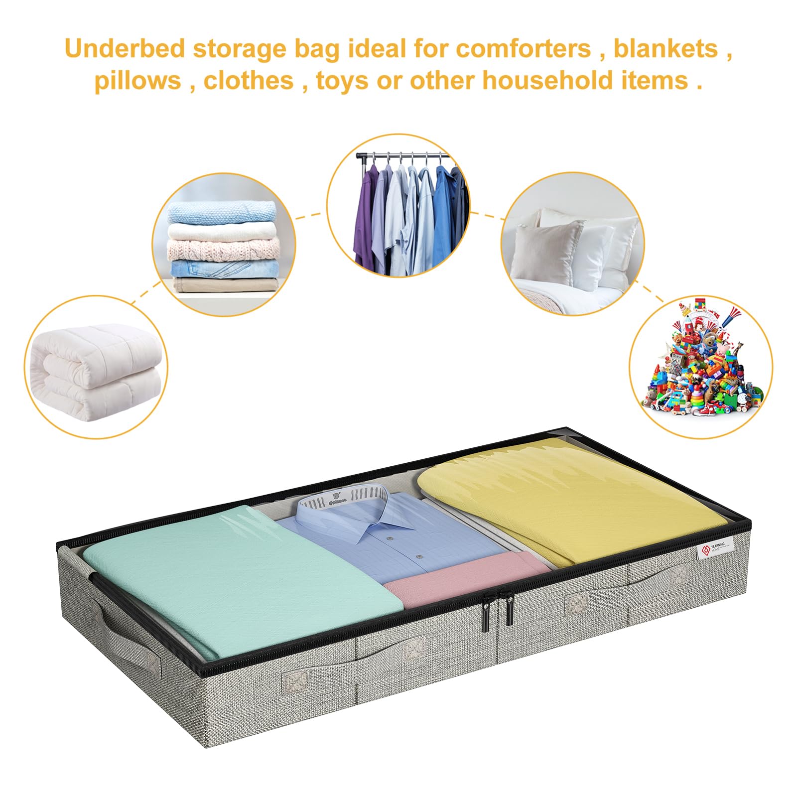 YearningHome under-bed container fold-flat design for compact, stash-away storage.