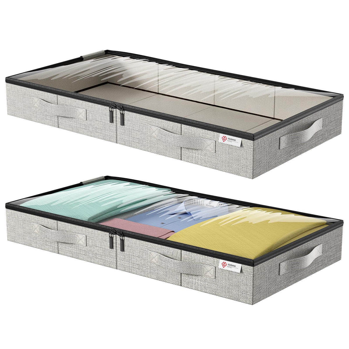 YearningHome under-bed container front view showing space-saving low profile.