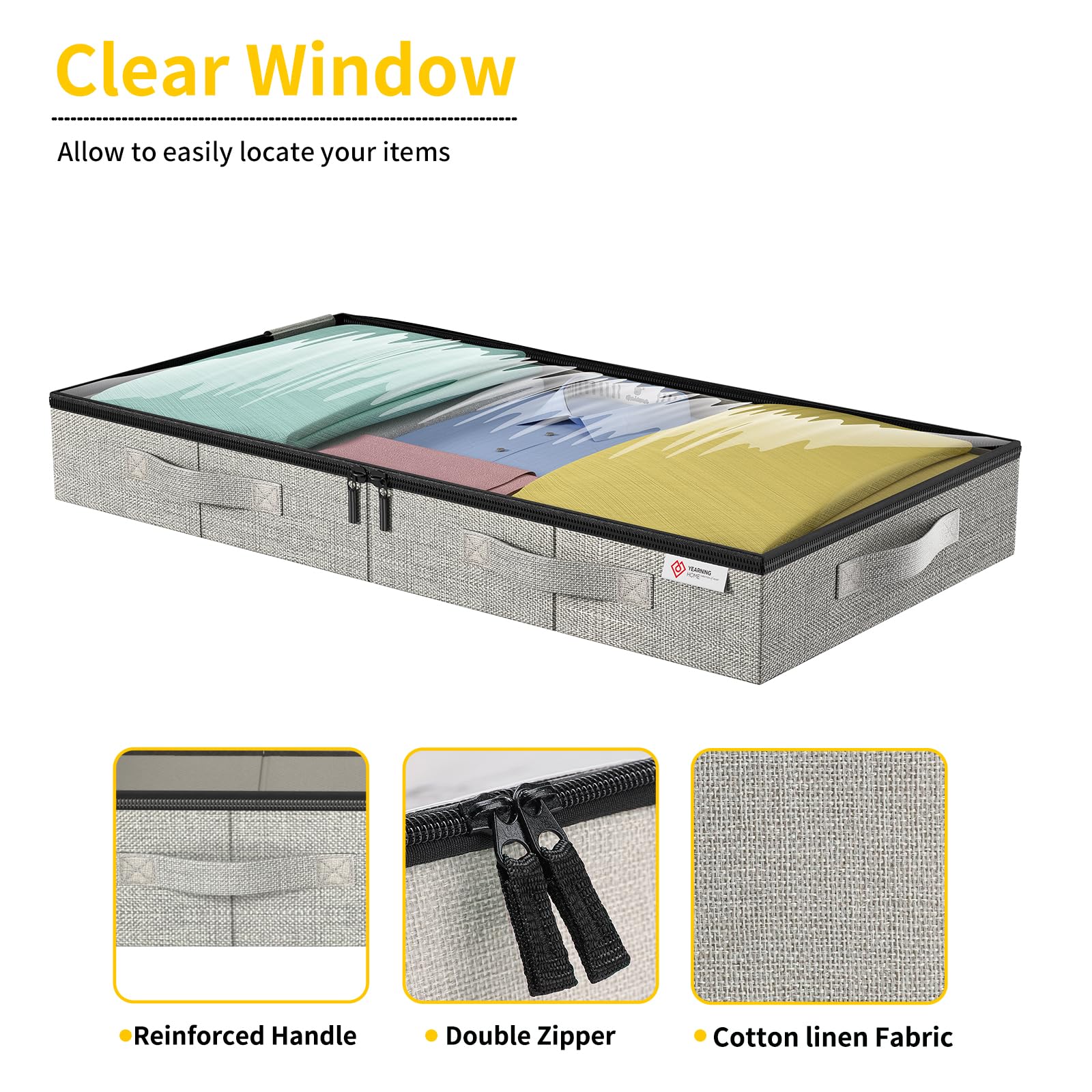 YearningHome under-bed container reinforced handles support easy transport and movement.