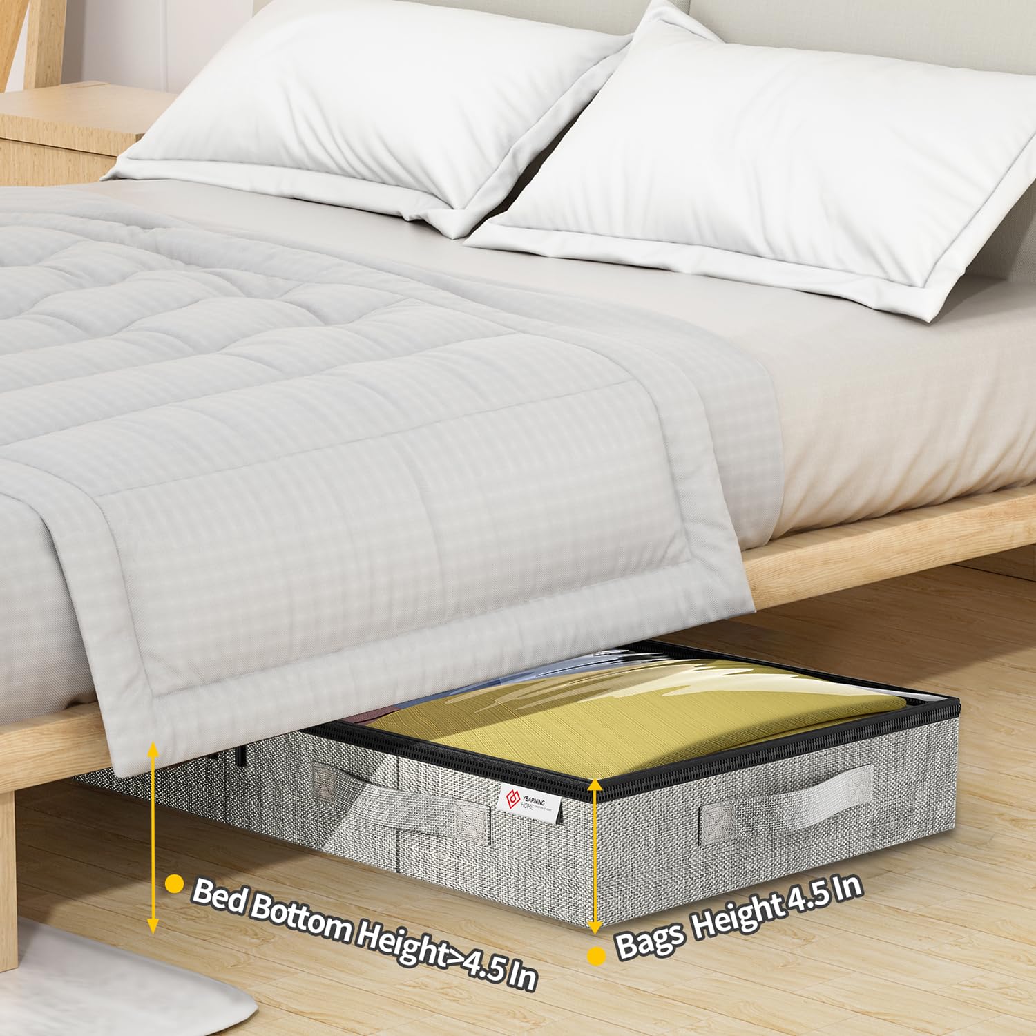 YearningHome under-bed container under-bed setup for organized bedroom spaces.