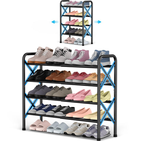 YEASHEIN 4-tier expandable shoe rack front view showing space-saving design for entryways