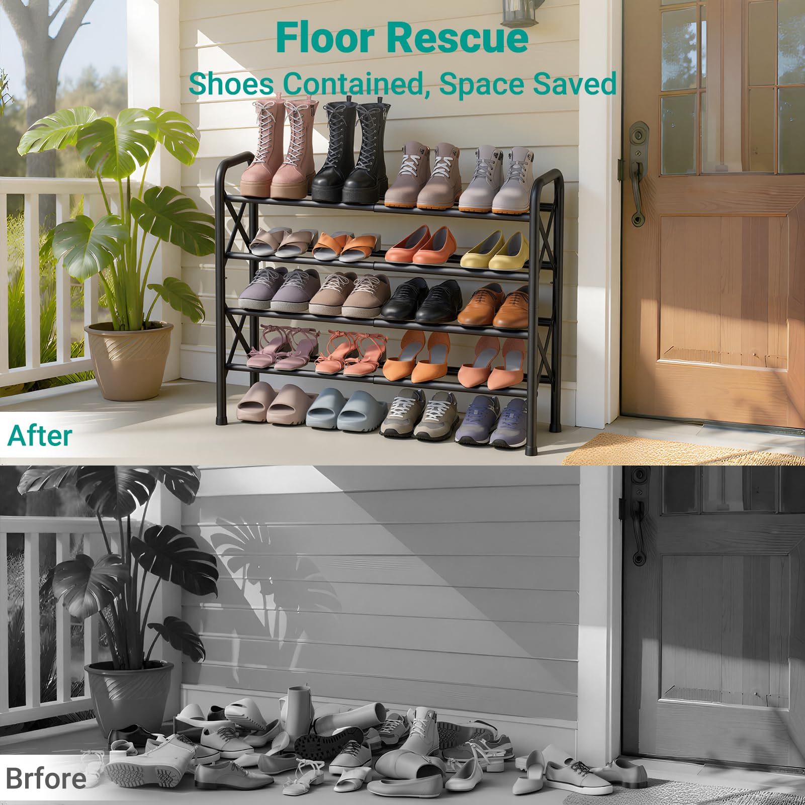 YEASHEIN matte black finish shoe rack emphasizes durable waterproof coating