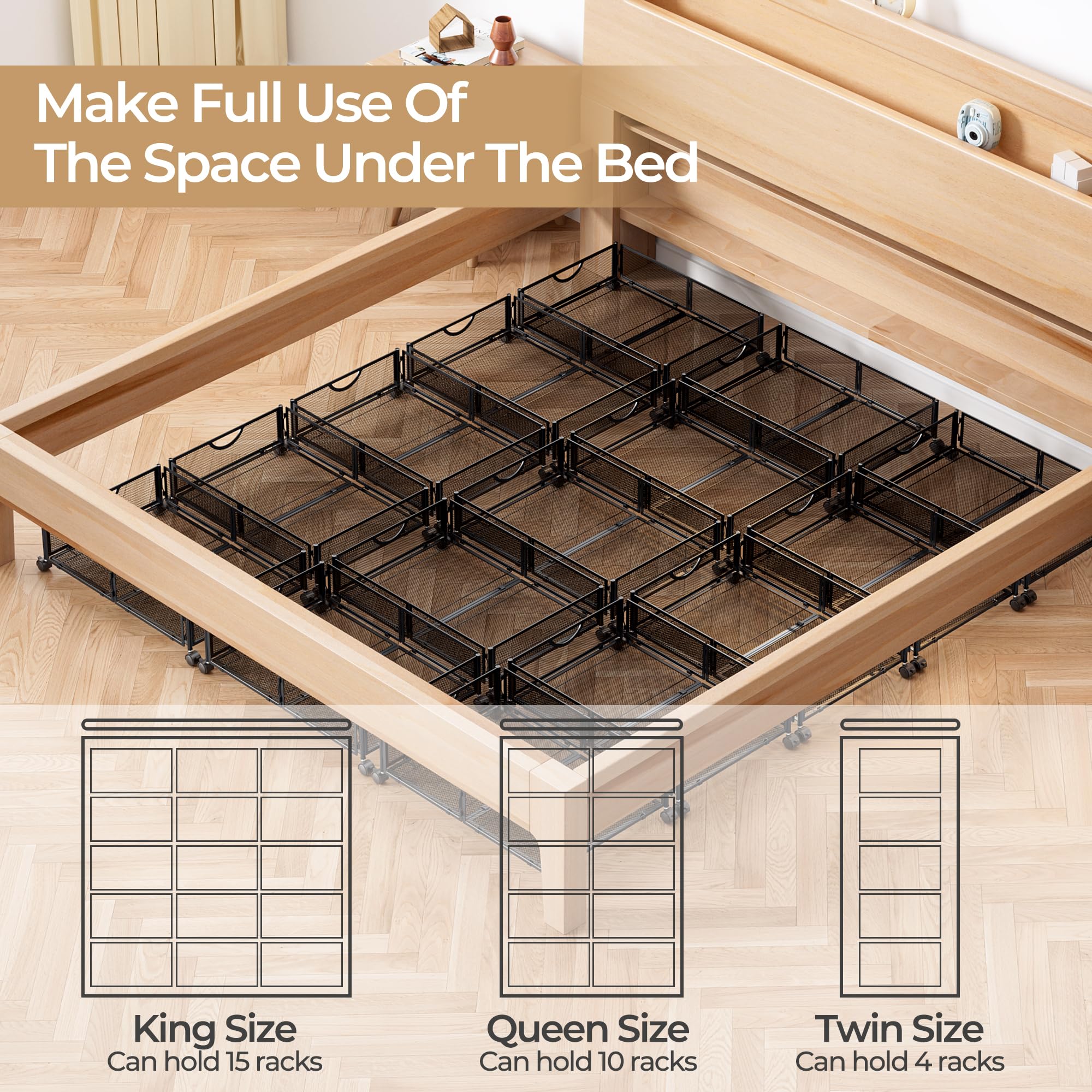 Yecaye 2-pack under-bed storage, space-saving solution for small apartments.