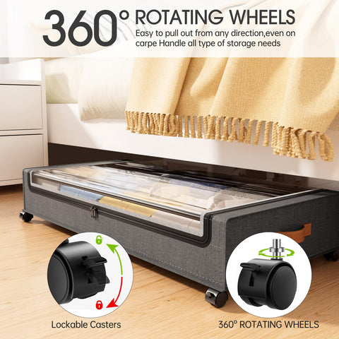 Yecaye 70L under-bed storage with wheels label slot helps quick organization.