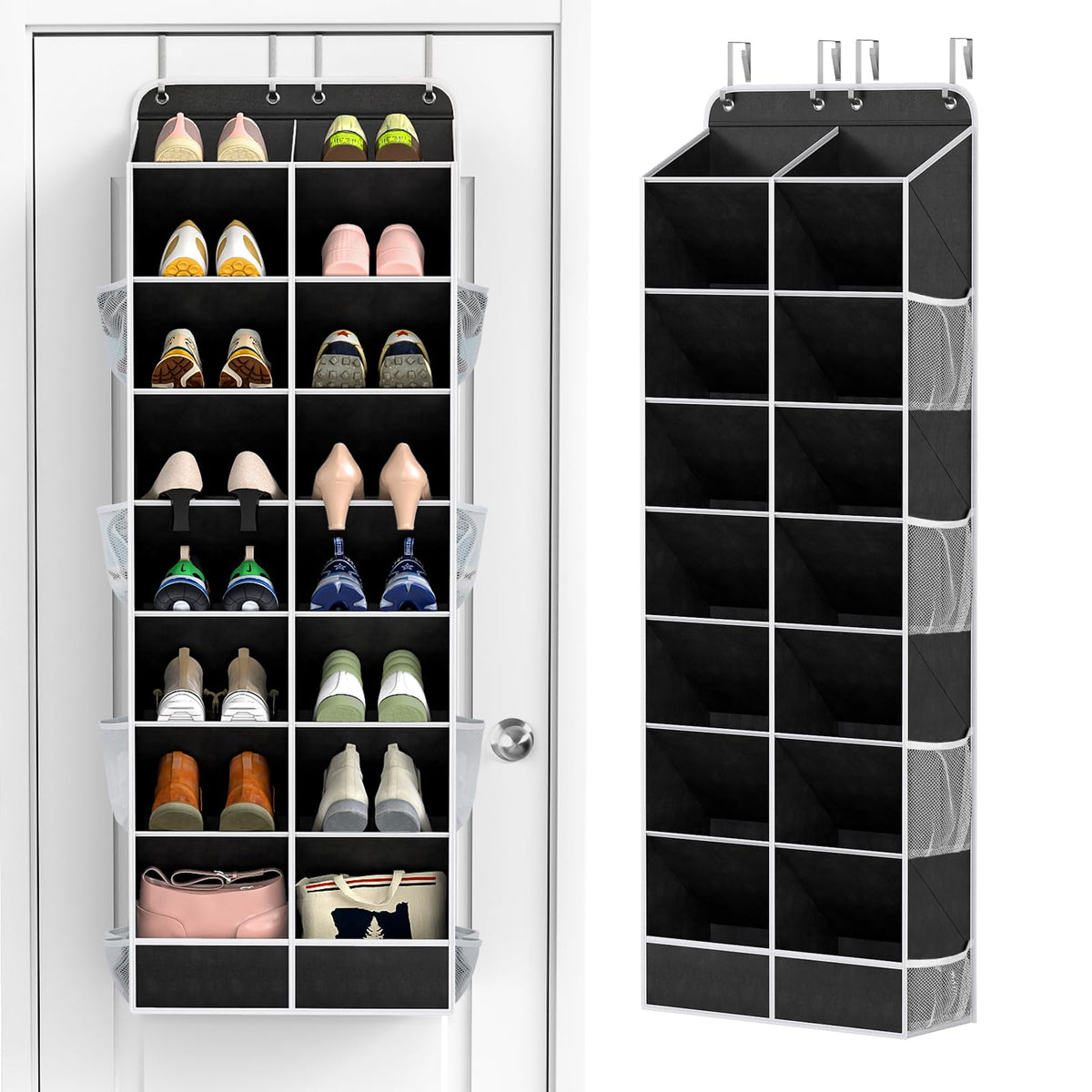 Yecaye 8-tier organizer front view with roomy compartments for shoes