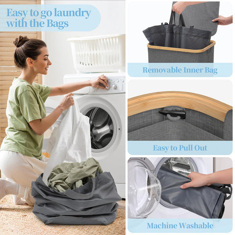 Yecaye bamboo lid with built in handle conceals laundry neatly