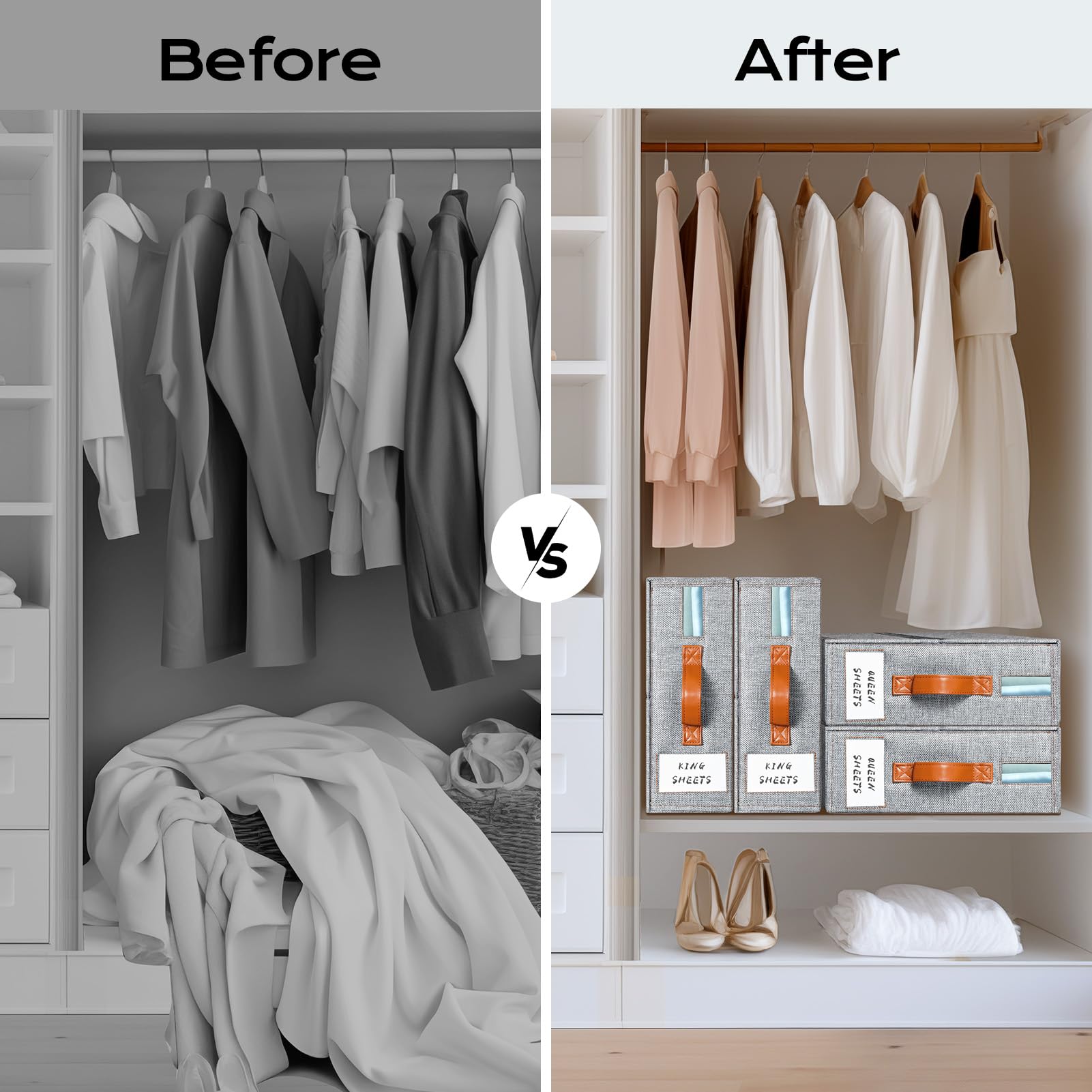 Yecaye bed sheet organizer accommodates duvets and towels neatly
