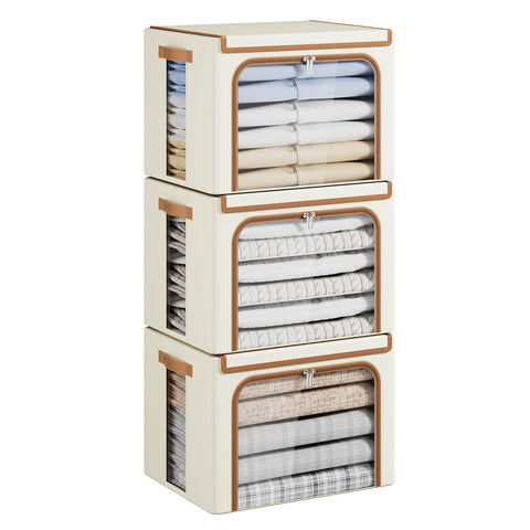 Yecaye storage bin with metal frame and beige fabric for sturdy storage.