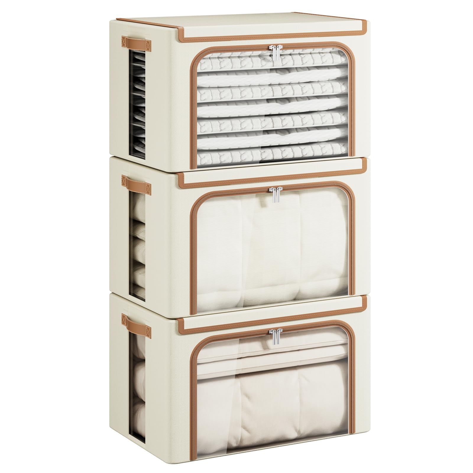 Yecaye clothes storage bin with metal frame and lid for durable, long-lasting organization.