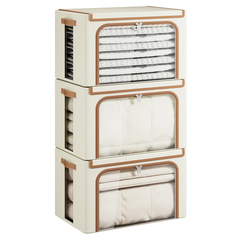 Yecaye clothes storage bin with metal frame and lid for durable, long-lasting organization.