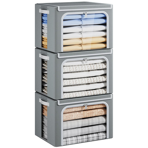 Yecaye 40L storage bin with metal frame and front window for quick content checks.