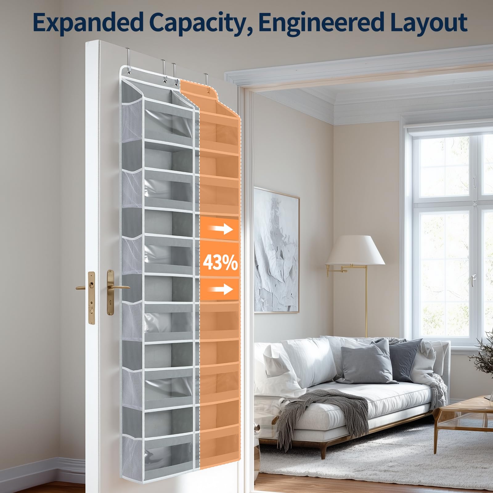 Yecaye door organizer 4-point grip for secure heavy-item storage.