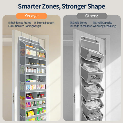 Yecaye door organizer clear windows for quick-glance access.