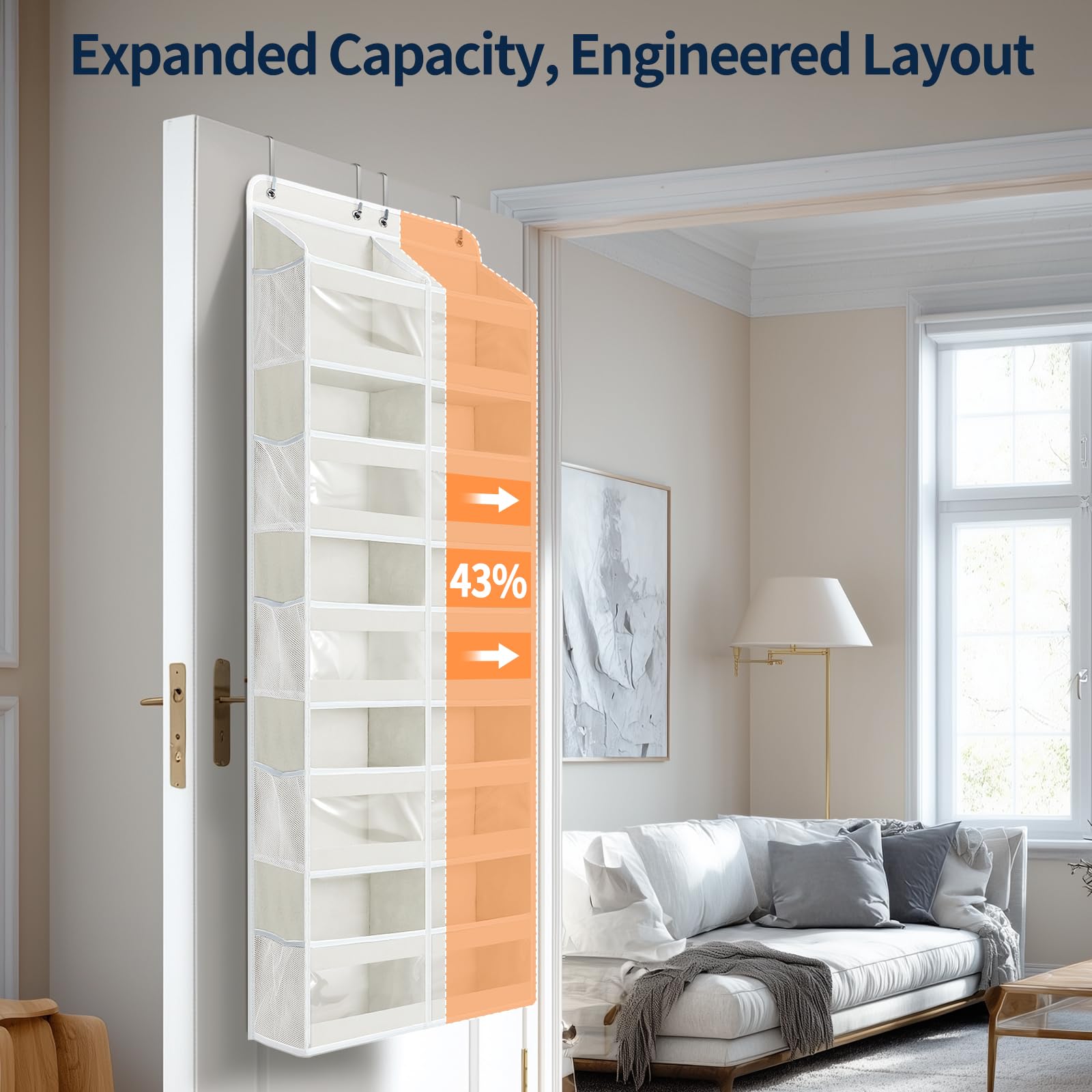 Yecaye organizer features four metal support hooks for secure door mounting