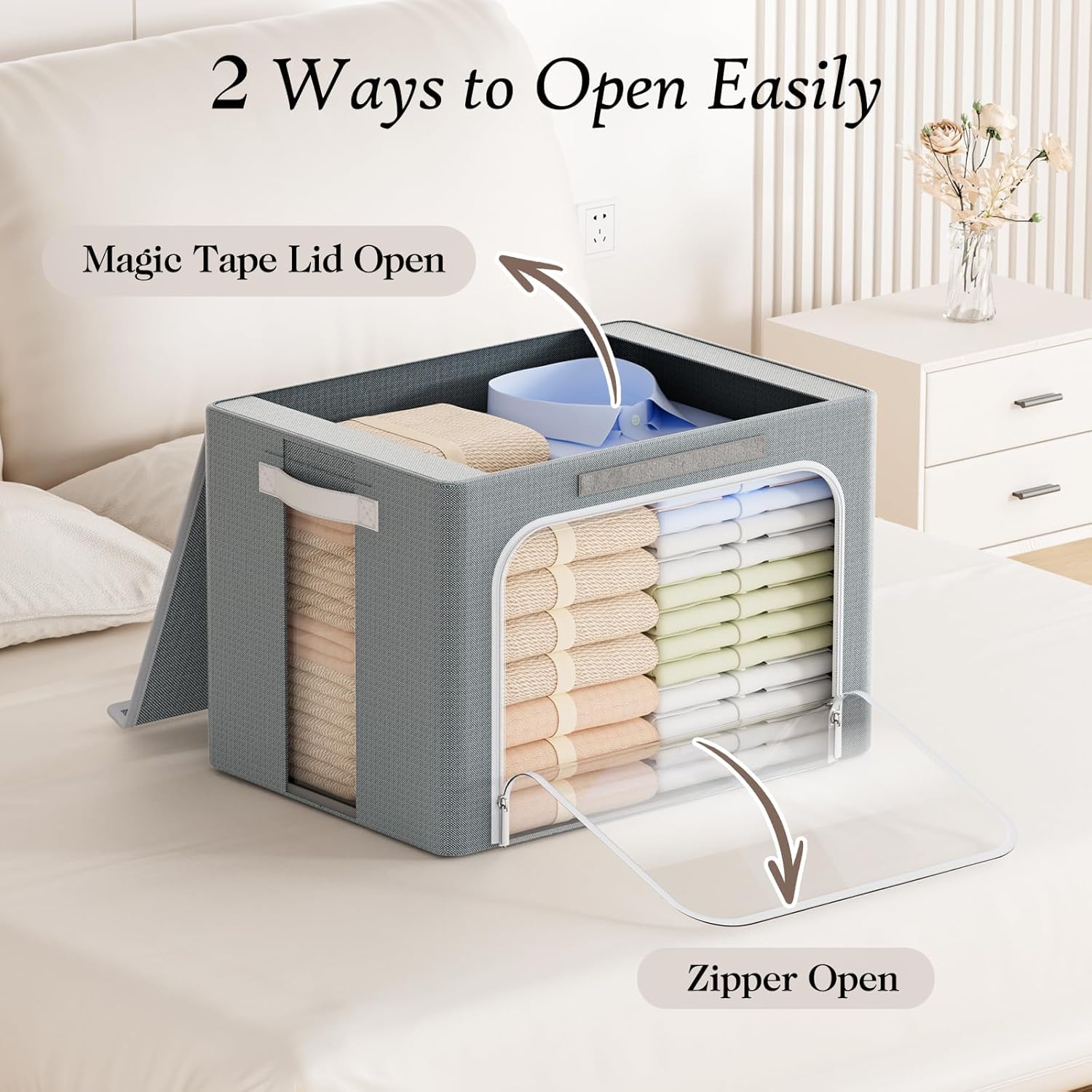 Yecaye foldable storage bin under-bed view saves space.