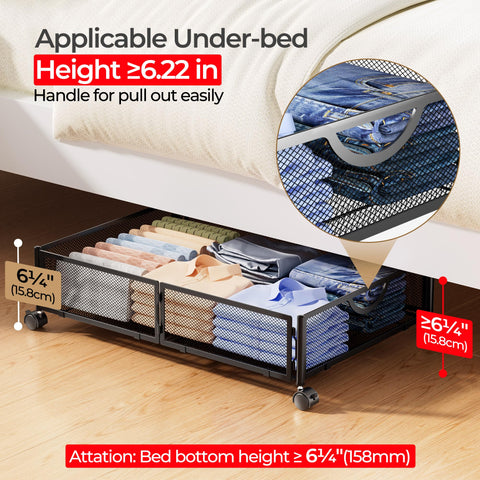 Yecaye foldable under-bed storage, compact when collapsed for small spaces.