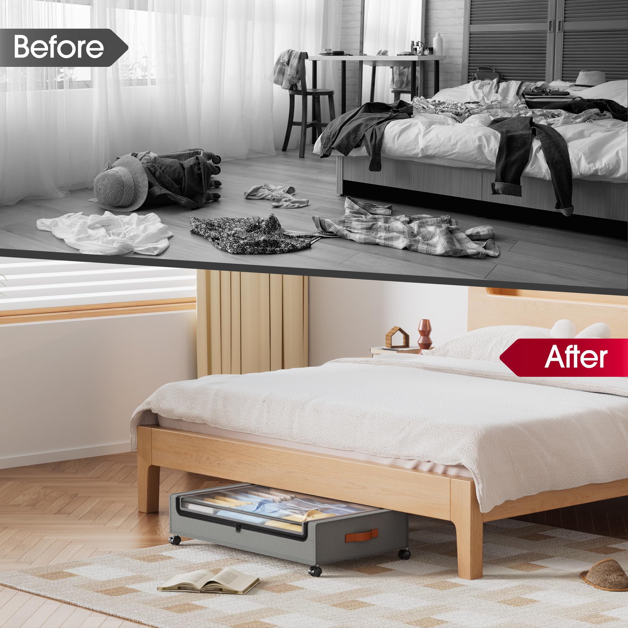 Yecaye large-capacity under-bed container for clothes, blankets, or books neatly.