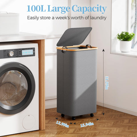 Yecaye hamper with 360 degree wheels for effortless room to room movement