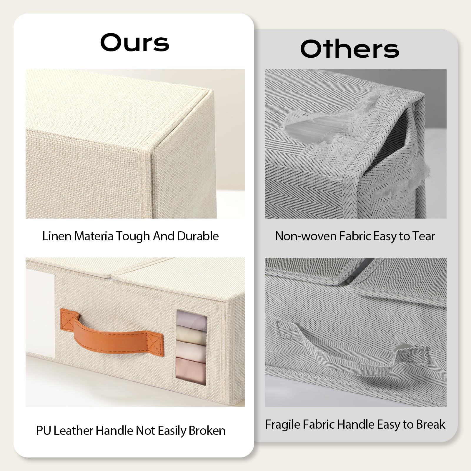 Yecaye linen fabric organizer shows sturdy, tear-resistant construction.