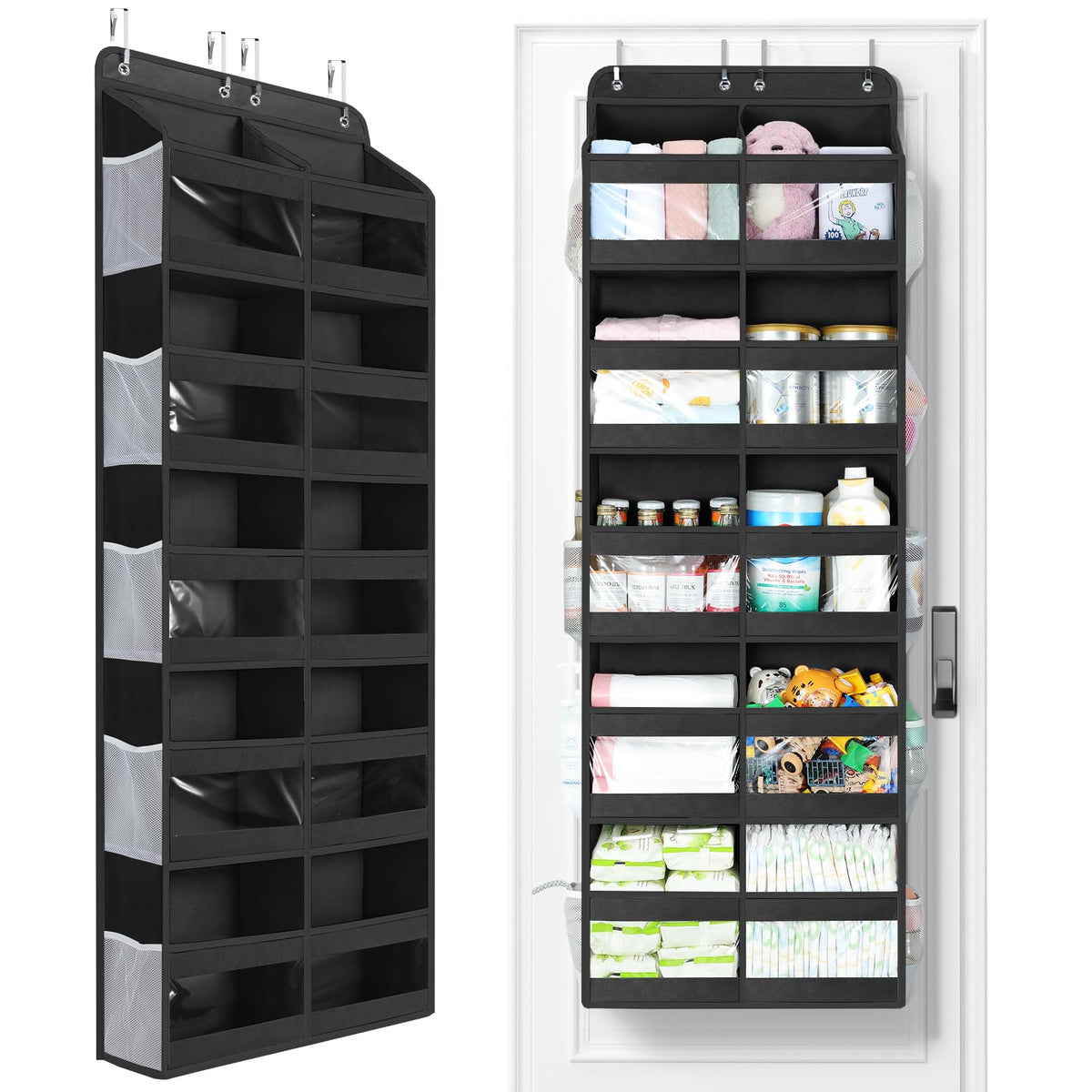 Yecaye over-door organizer with 5-tier dual-column design for extra storage space.
