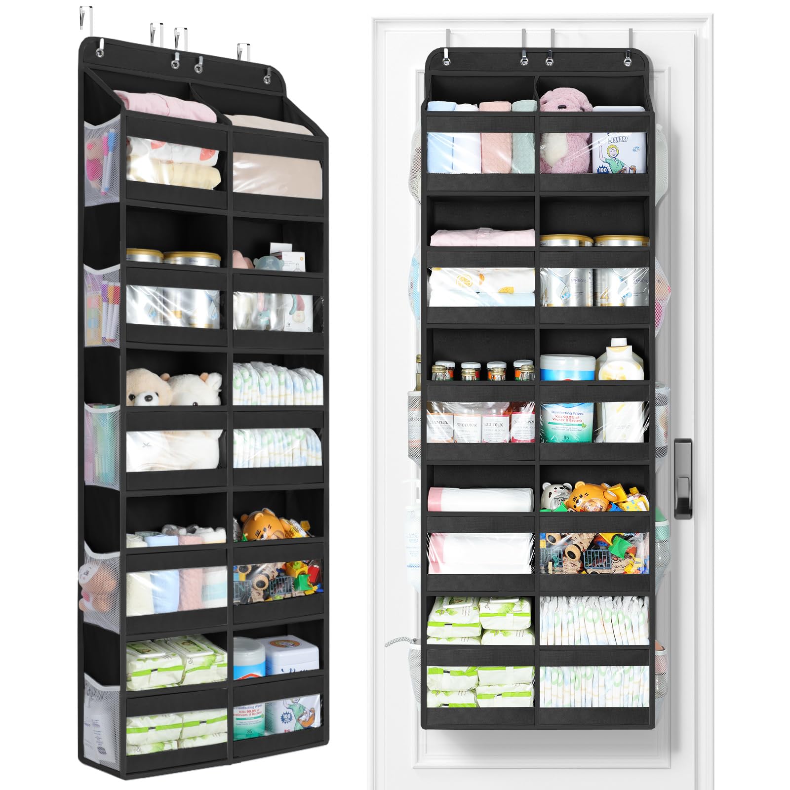 Yecaye over-door organizer double-column front view showing extra storage space