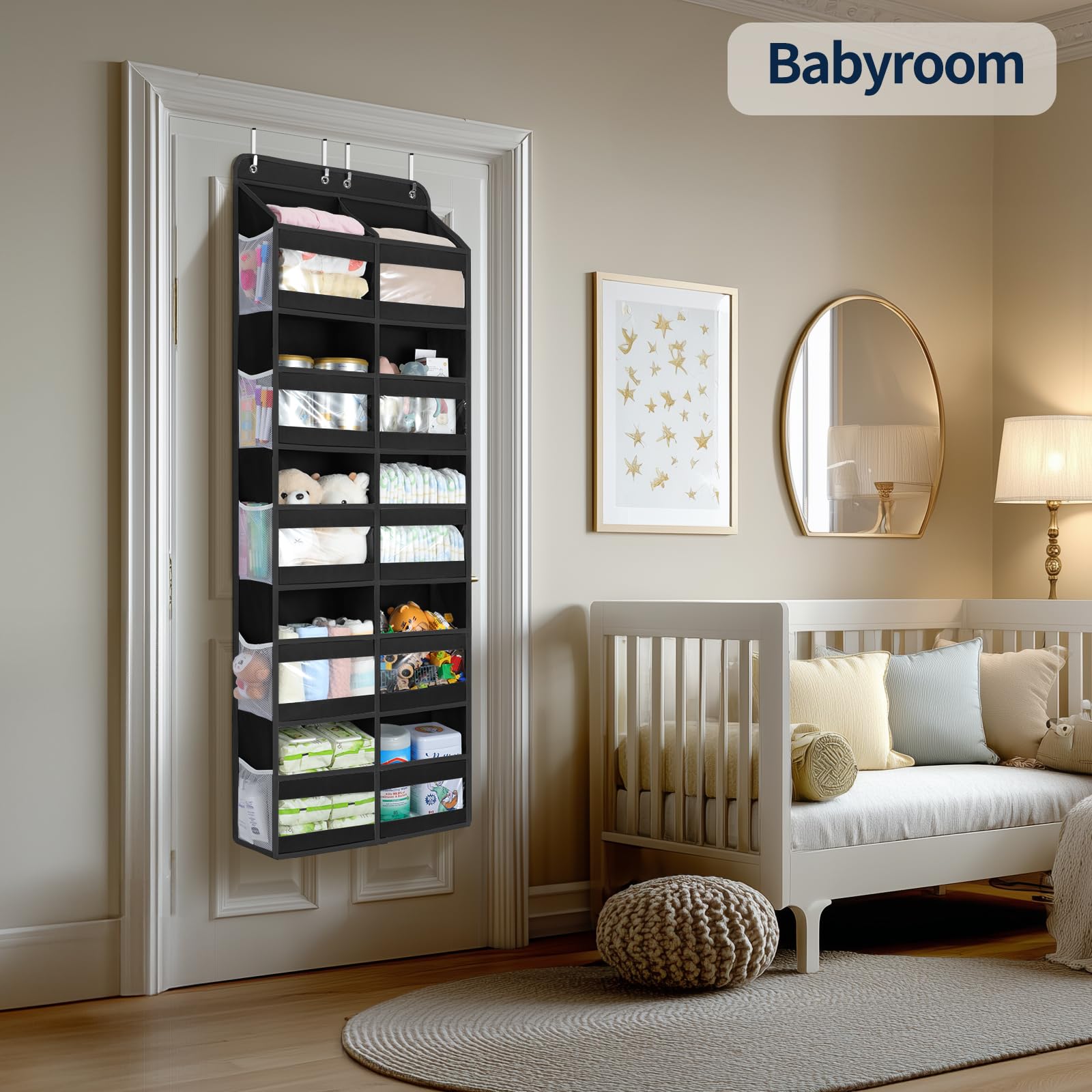 Yecaye quick-install over-door organizer requires no tools for setup.