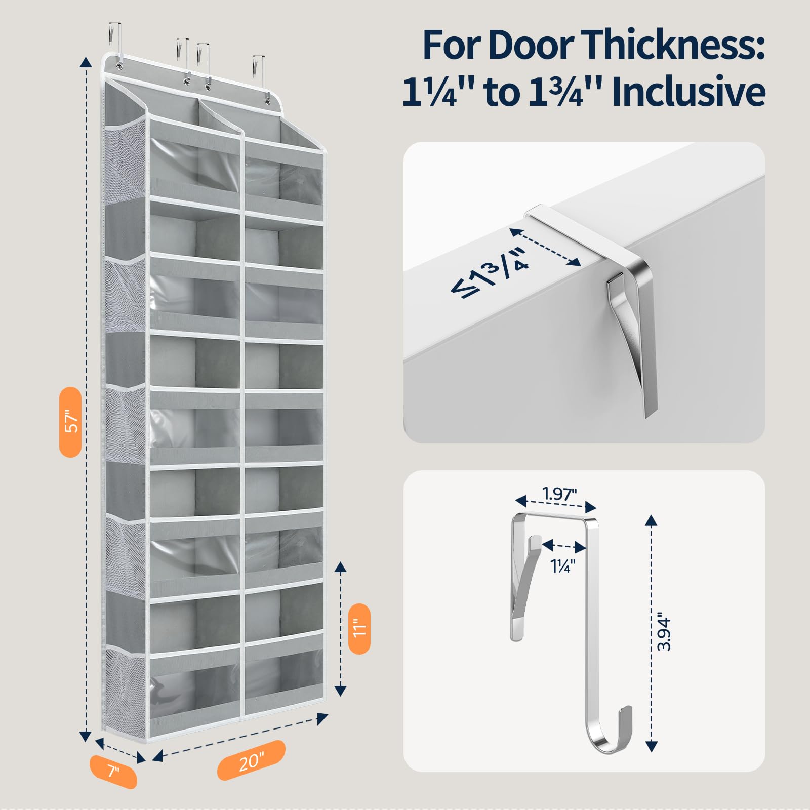 Yecaye fits doors from 1.25 to 1.75 inches thick.