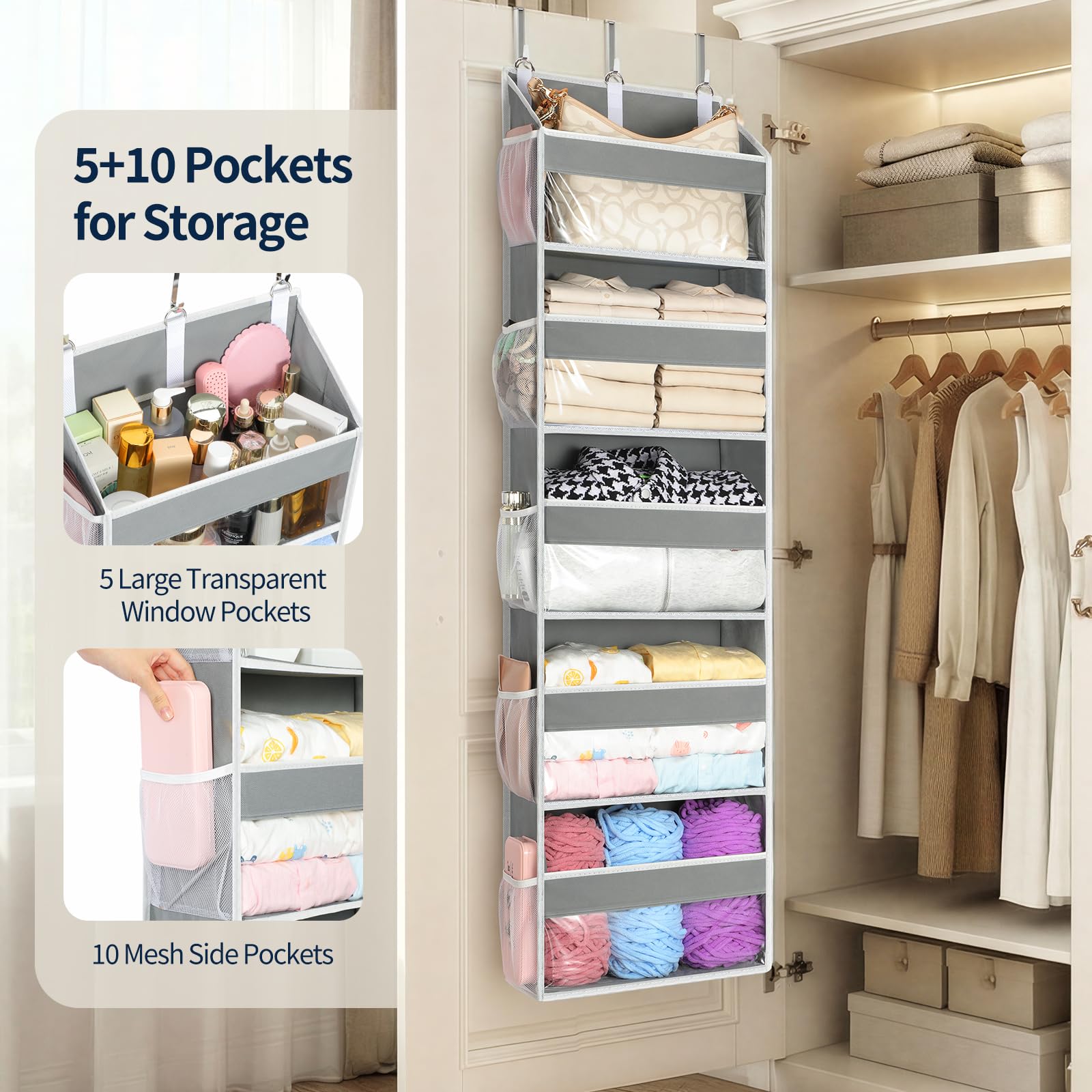 Yecaye over the door organizer clear PVC windows for fast item visibility