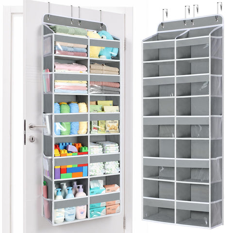 Yecaye over the door organizer front view showing 5 tiers and clear window for quick access