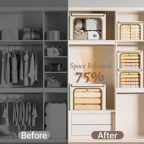 Yecaye stackable bins help maximize closet space with tidy, layered storage.