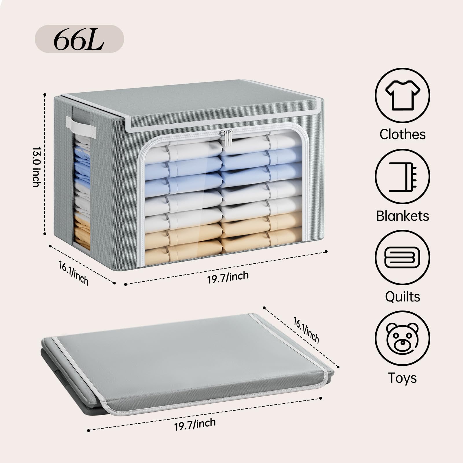 Yecaye storage bin with metal frame and top view for easy access.