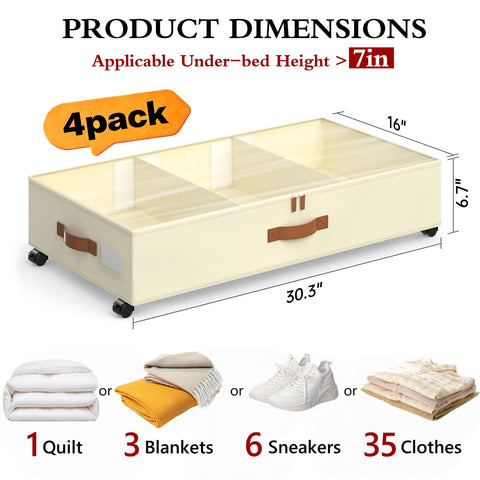 Yecaye under-bed storage with adjustable dividers to fit varying items