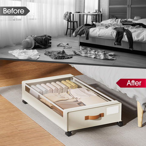 Yecaye under bed storage in a bedroom, ideal for clothes or blankets.
