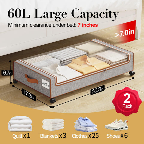 Yecaye under-bed storage with clear lid for quick visibility of contents.