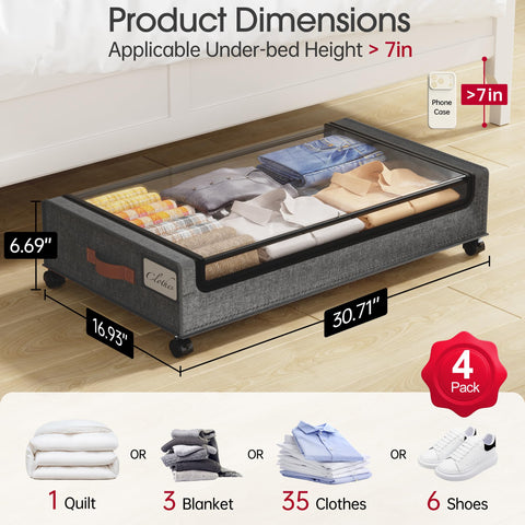 Yecaye under-bed bin with clear window for quick item visibility.