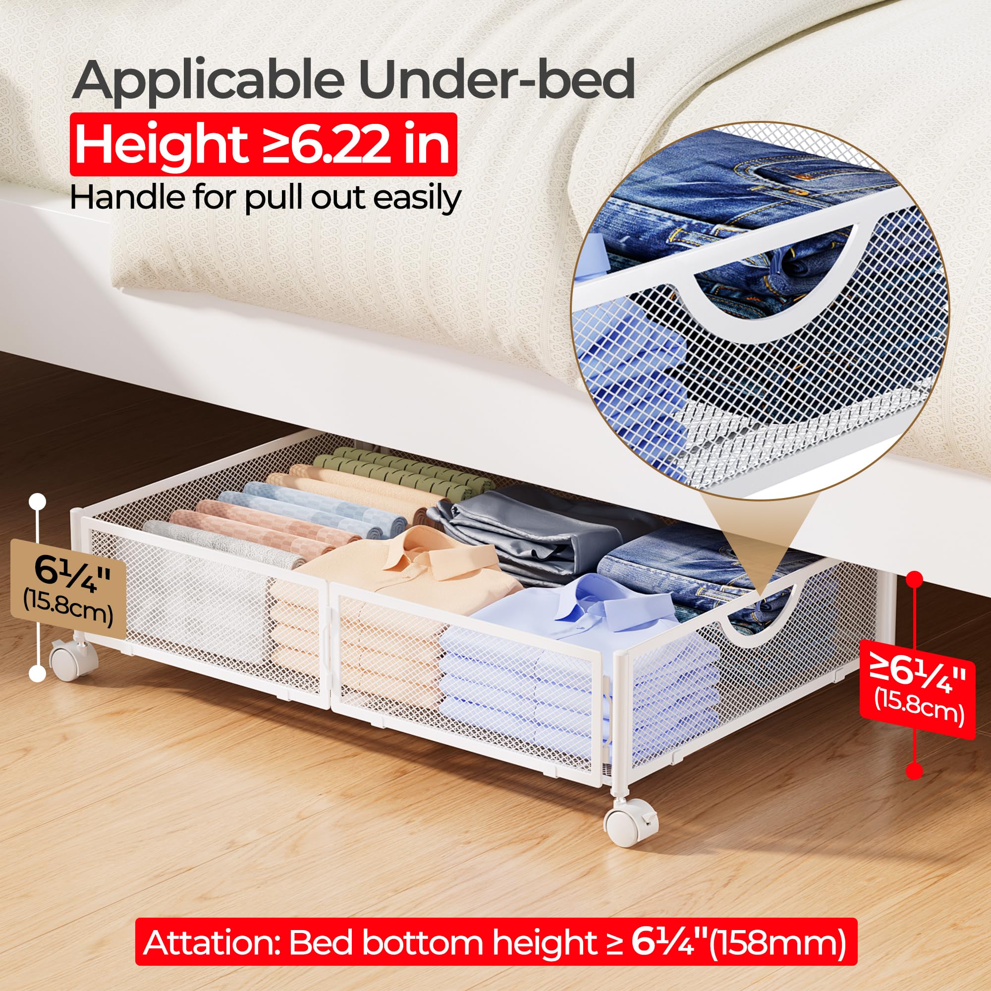 Yecaye metal under-bed drawer folded flat illustrating space-saving design