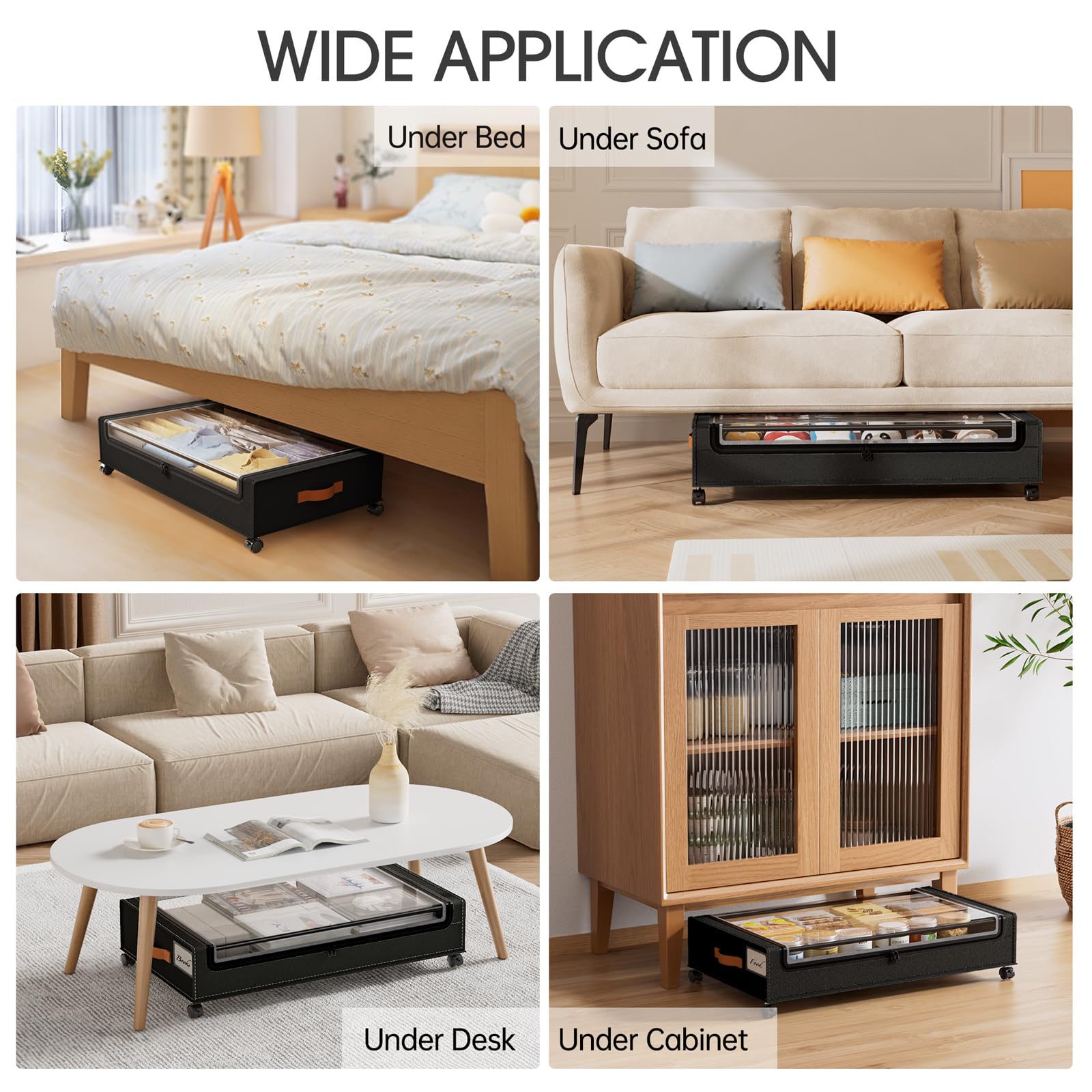 In-use Yecaye storage under bed demonstrates versatile placement under bed, sofa, or closet.
