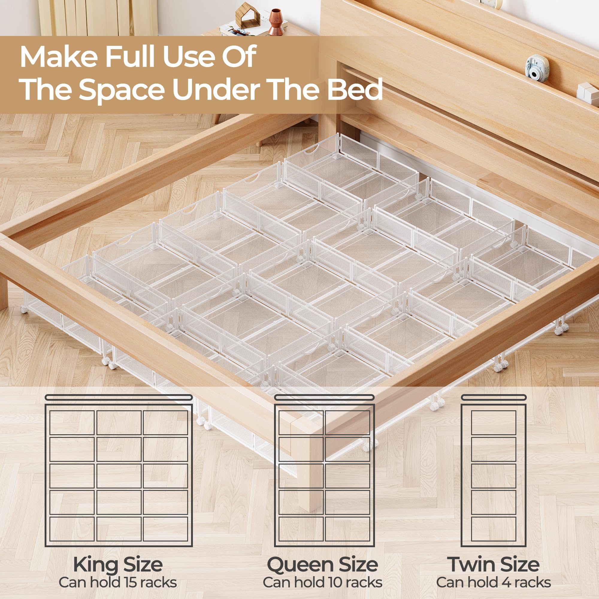 Yecaye under-bed storage tucked under a bed showing its compact profile